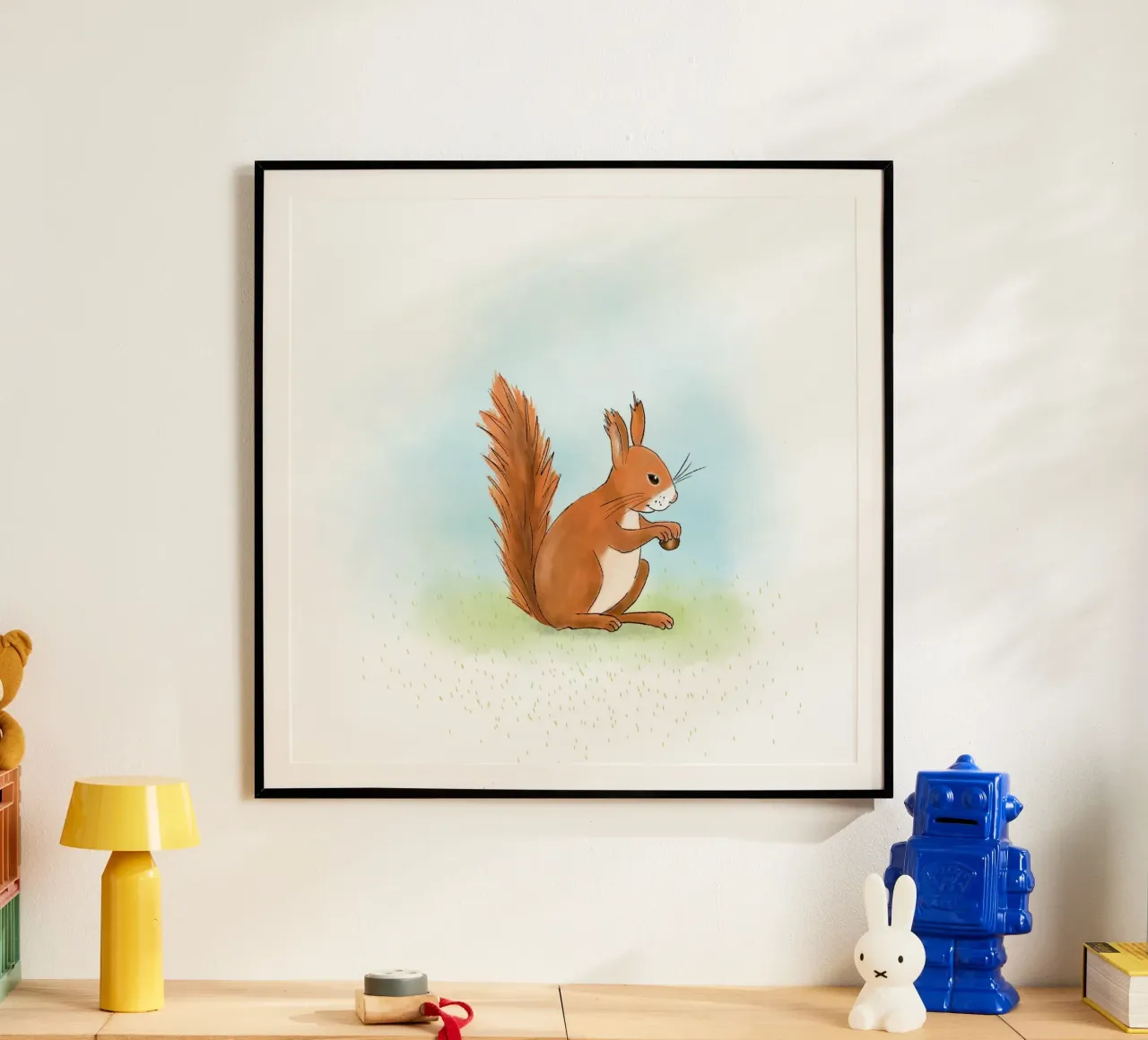 Eichhörnchen auf Wiese, Quadratisch hahnemühle de Farbwelten