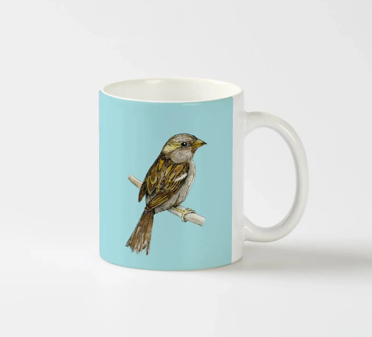 Passero di casa, disegno a inchiostro colorato tazza in ceramica da BwiseLizzy