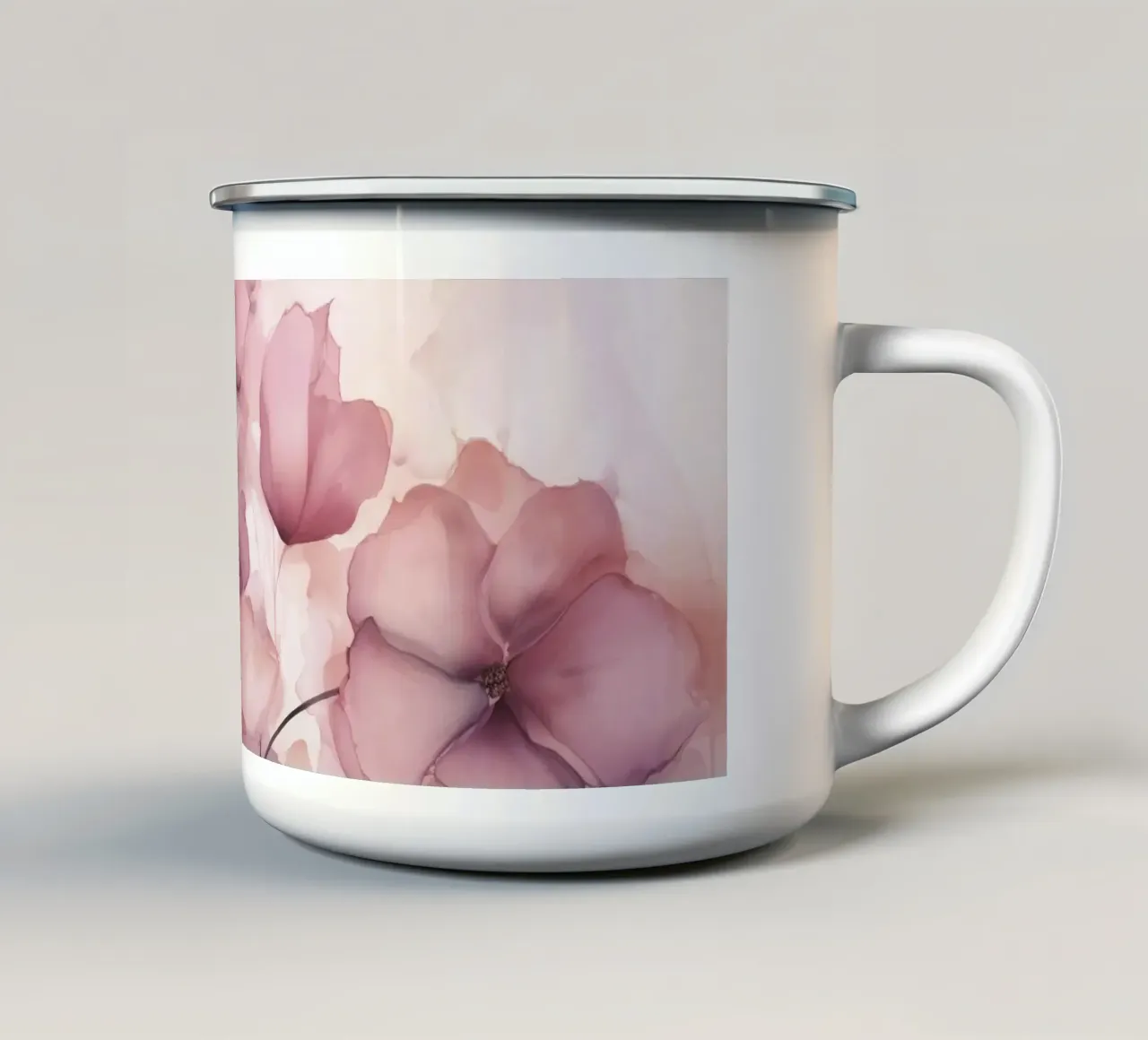 Fiori d'inchiostro sognanti rosa pastello tazza in smalto da Andrea Haase Floral Passion