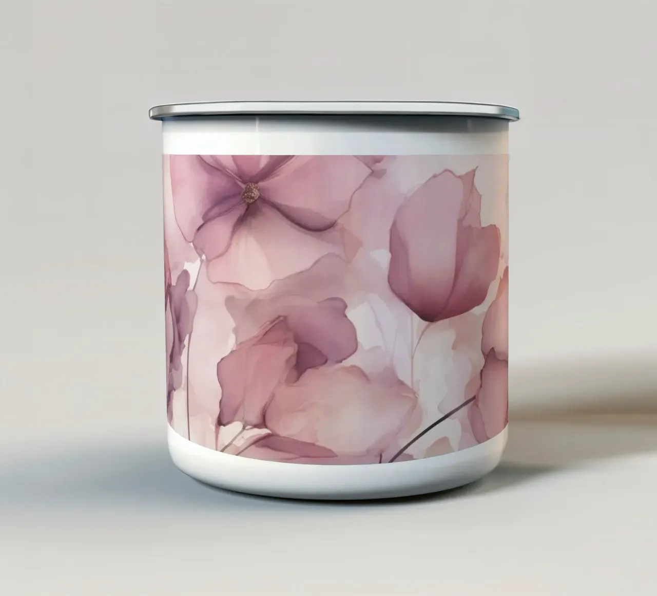 Fiori d'inchiostro sognanti rosa pastello tazza in smalto da Andrea Haase Floral Passion
