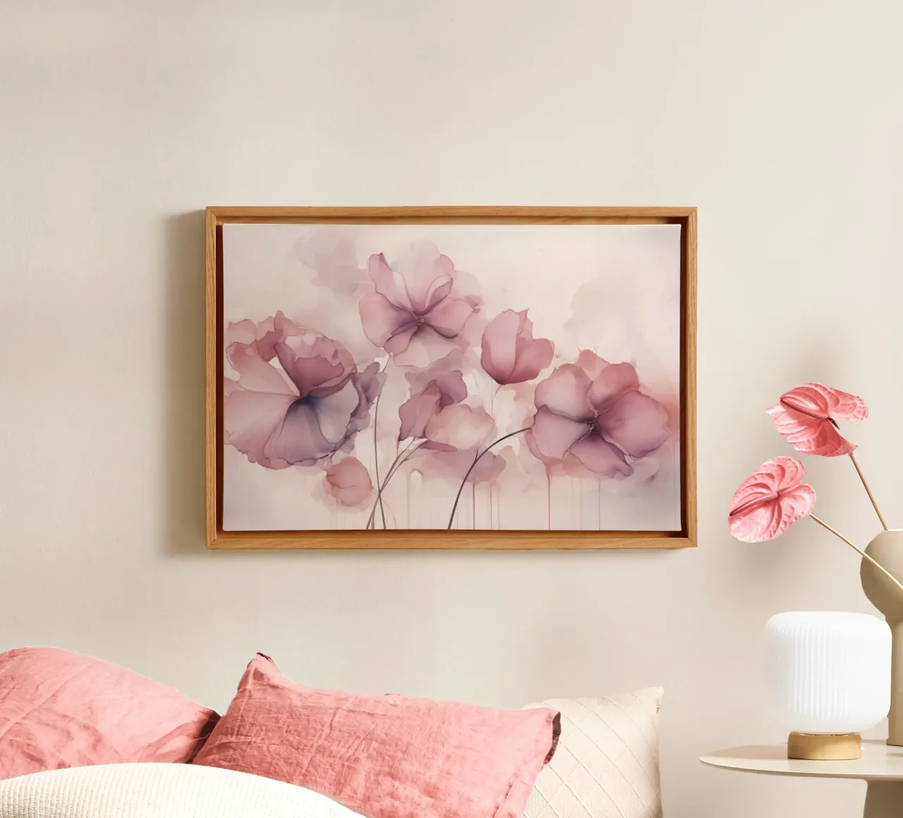 Fiori d'inchiostro sognanti rosa pastello tela con Cornice a cassetta da Andrea Haase Floral Passion