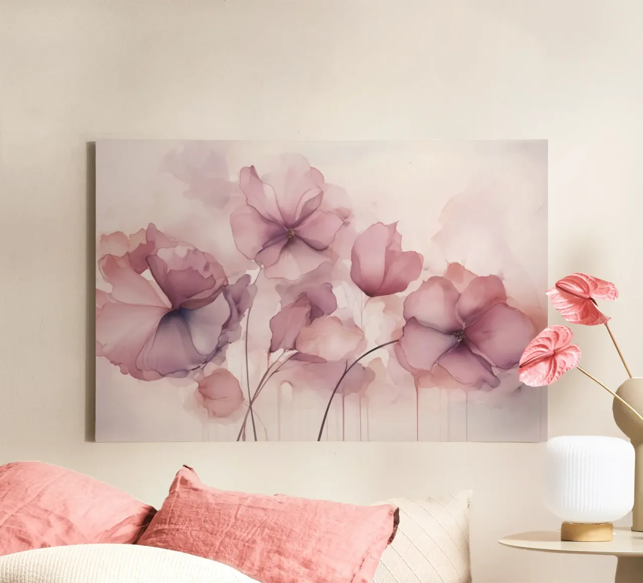 Fiori d'inchiostro sognanti rosa pastello tela con Cornice a cassetta da Andrea Haase Floral Passion