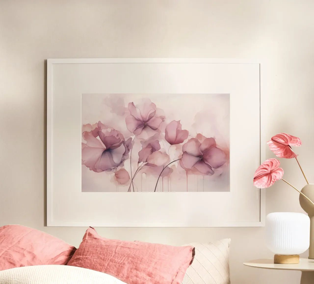 Fiori d'inchiostro sognanti rosa pastello poster con telaio in alluminio da Andrea Haase Floral Passion