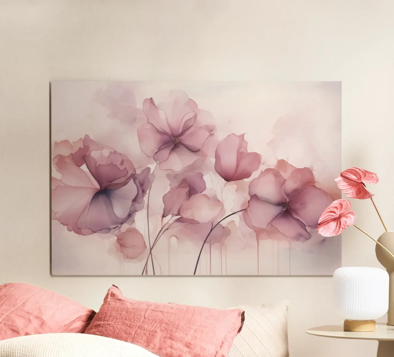 Fiori d'inchiostro sognanti rosa pastello poster con telaio in alluminio da Andrea Haase Floral Passion