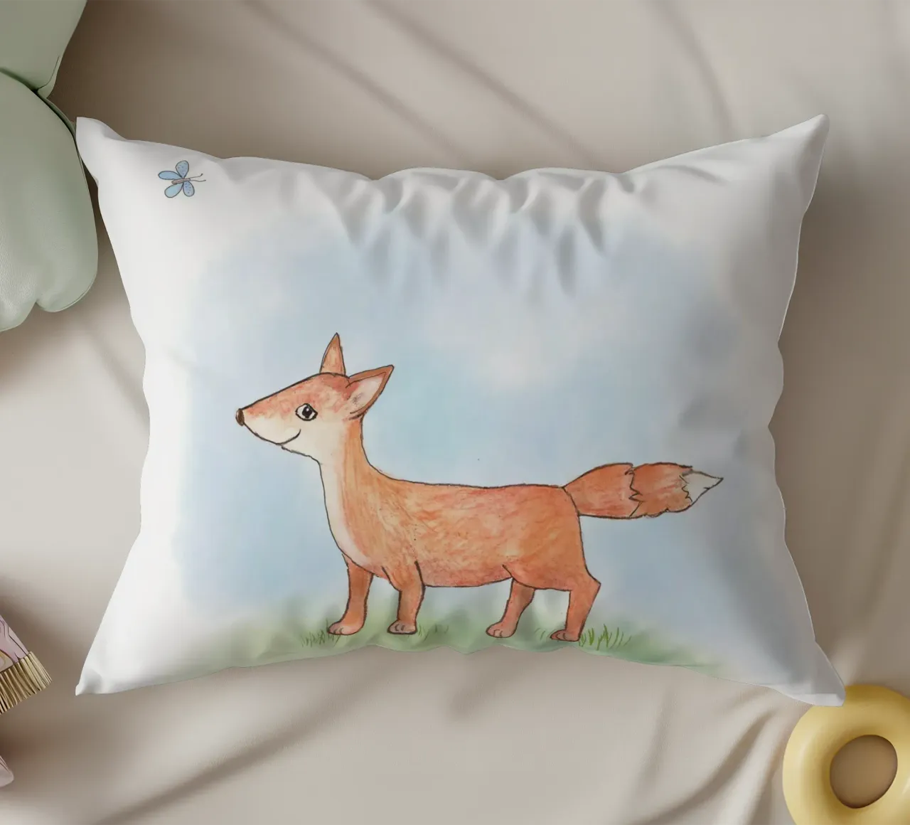 Kleiner Fuchs auf Wiese, Quadrat cuscino da Farbwelten