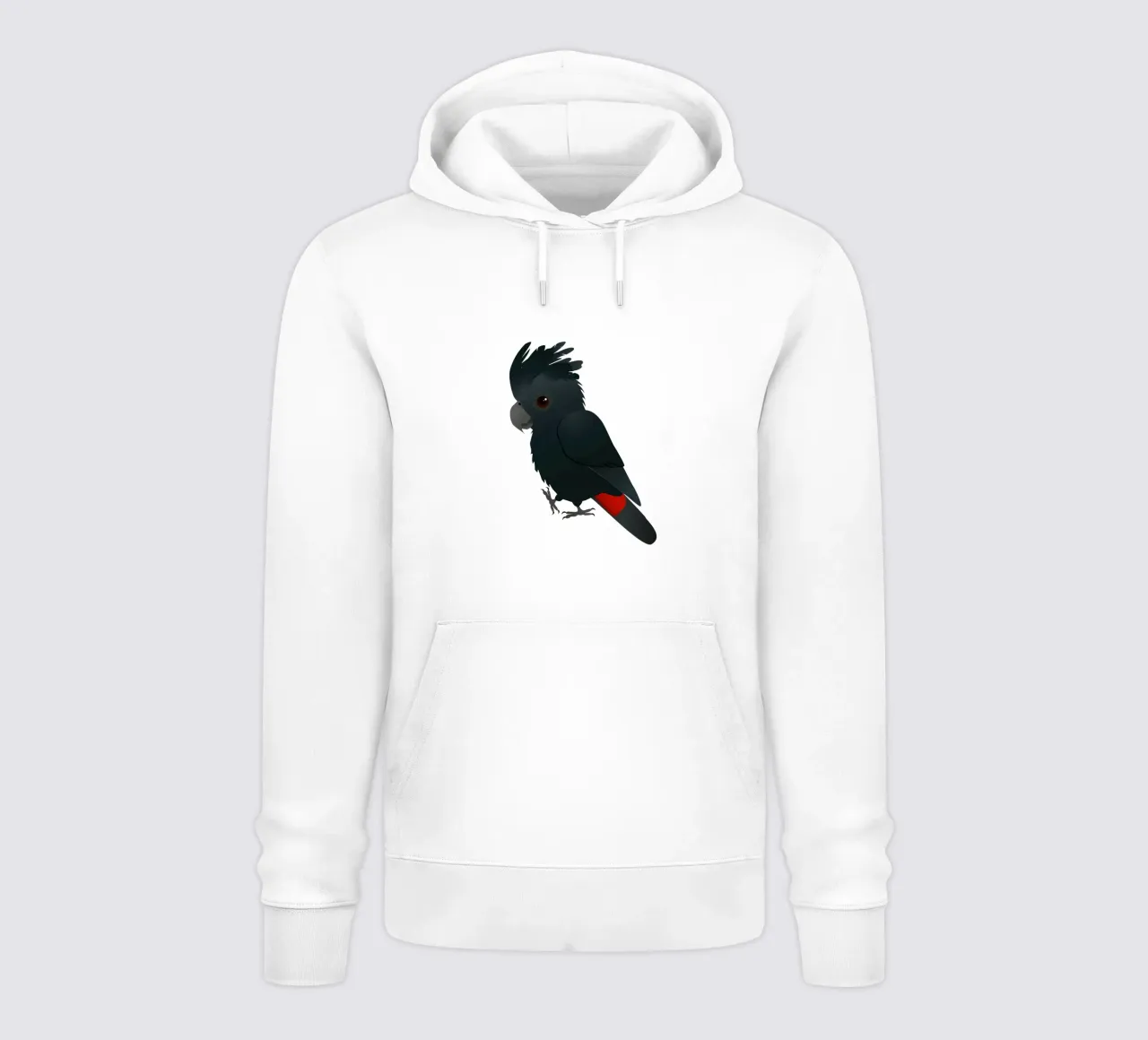 Illustrazione di un simpatico cacatua nero dalla coda rossa felpa con cappuccio da BwiseLizzy