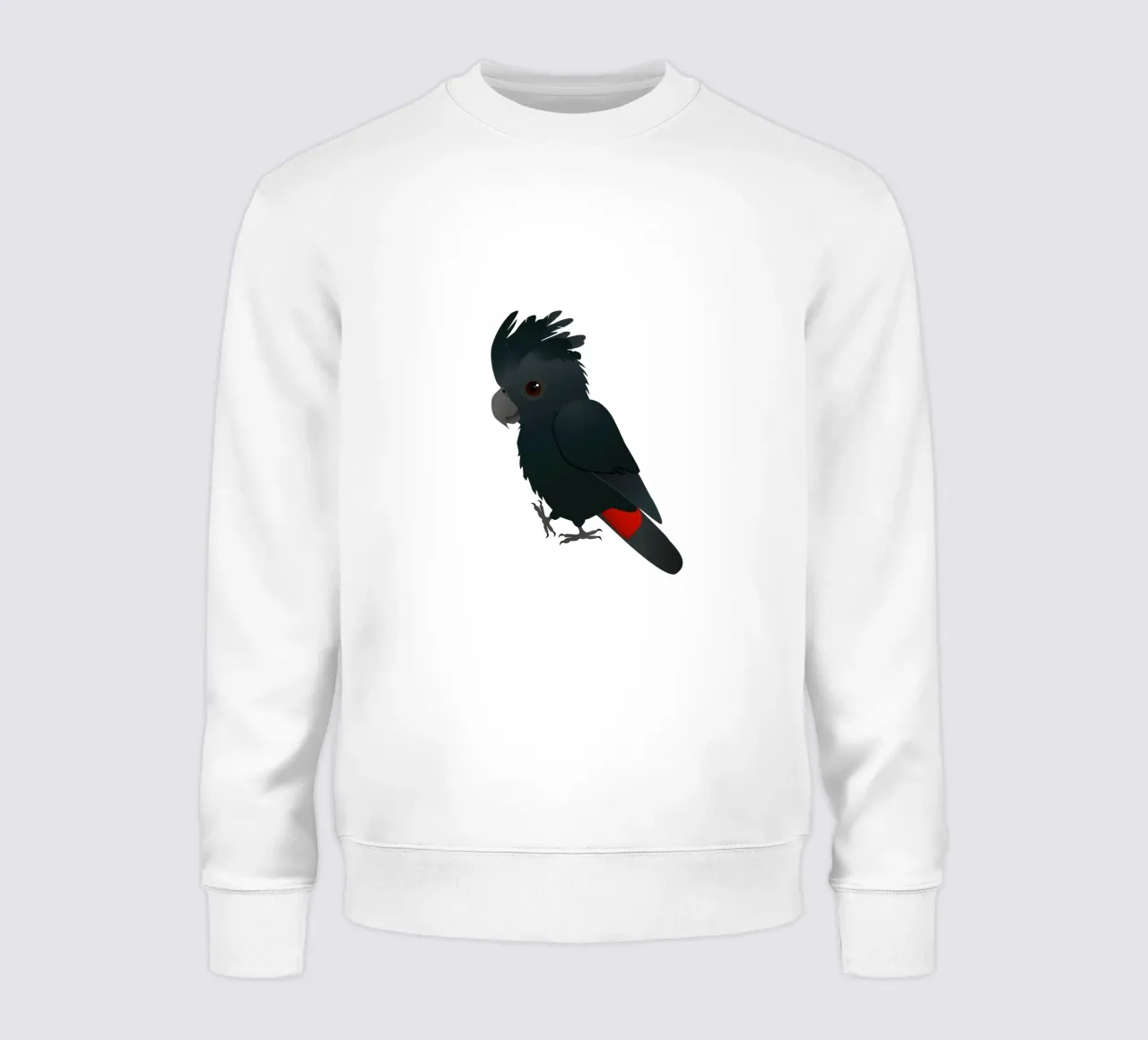 Illustrazione di un simpatico cacatua nero dalla coda rossa felpa da BwiseLizzy