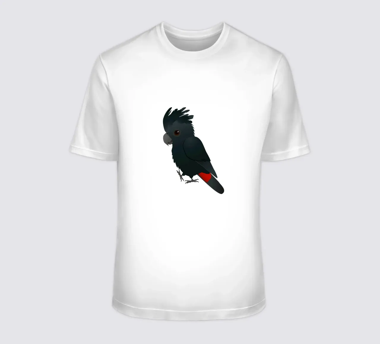 Illustrazione di un simpatico cacatua nero dalla coda rossa t-shirt da BwiseLizzy