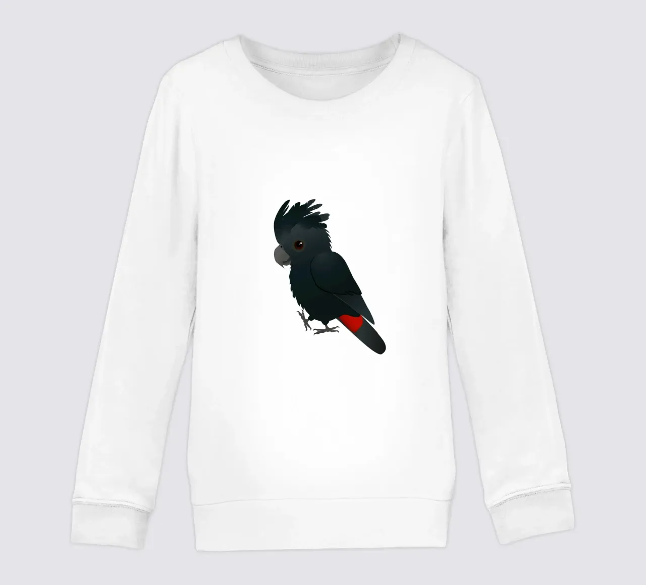 Illustrazione di un simpatico cacatua nero dalla coda rossa felpa bambino da BwiseLizzy