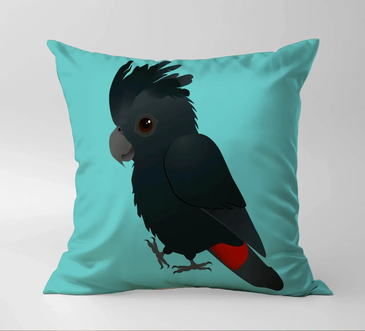 Illustrazione di un simpatico cacatua nero dalla coda rossa cuscino da BwiseLizzy