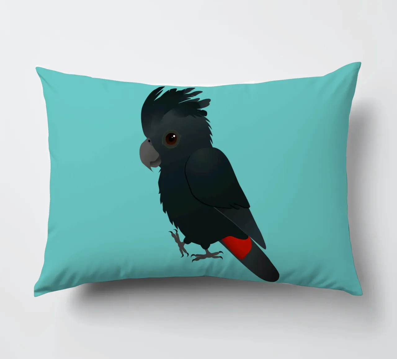 Illustrazione di un simpatico cacatua nero dalla coda rossa cuscino da BwiseLizzy