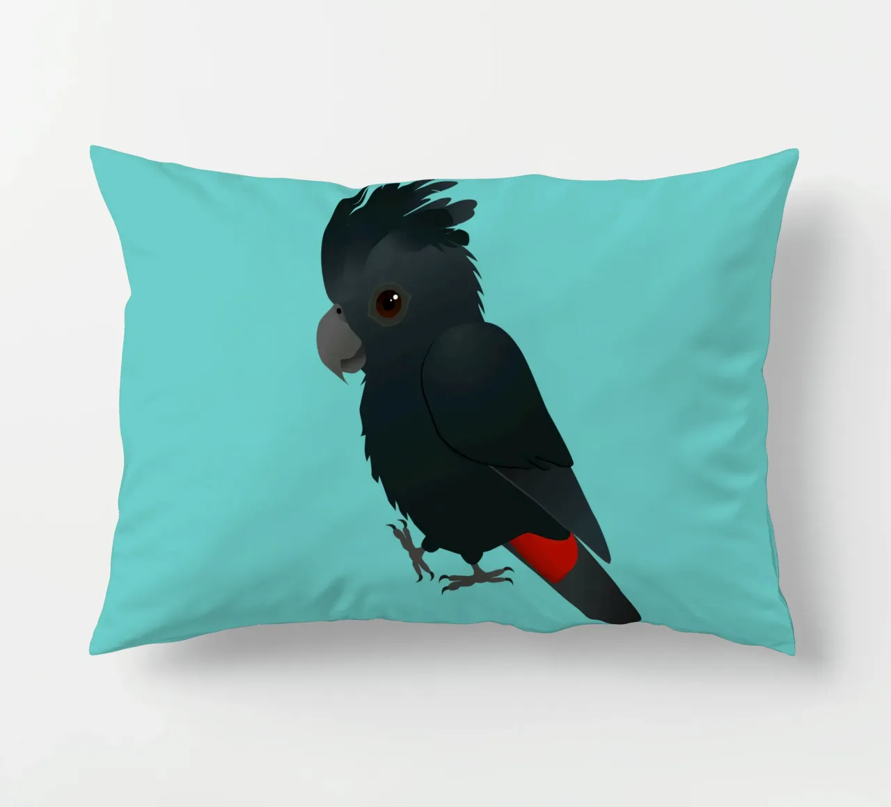 Illustrazione di un simpatico cacatua nero dalla coda rossa cuscino da BwiseLizzy