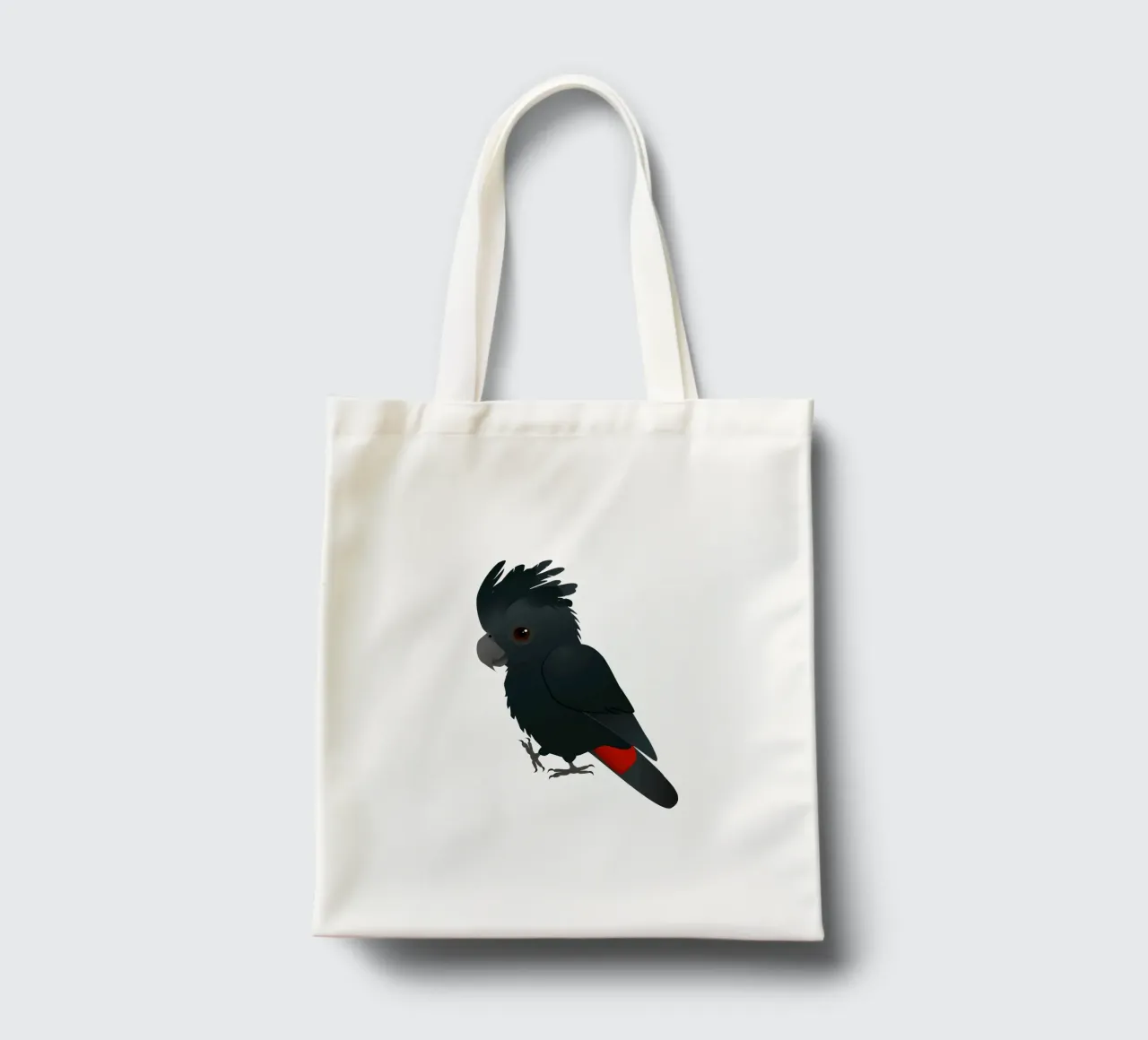 Illustrazione di un simpatico cacatua nero dalla coda rossa borsa in juta da BwiseLizzy