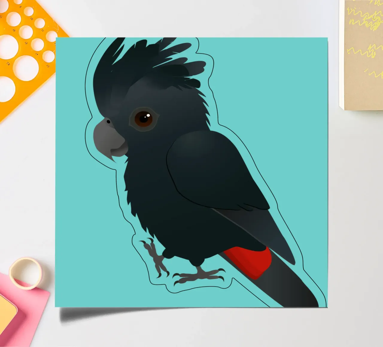 An illustration of a cute red tailed black cockatoo sticker sheet by BwiseLizzy