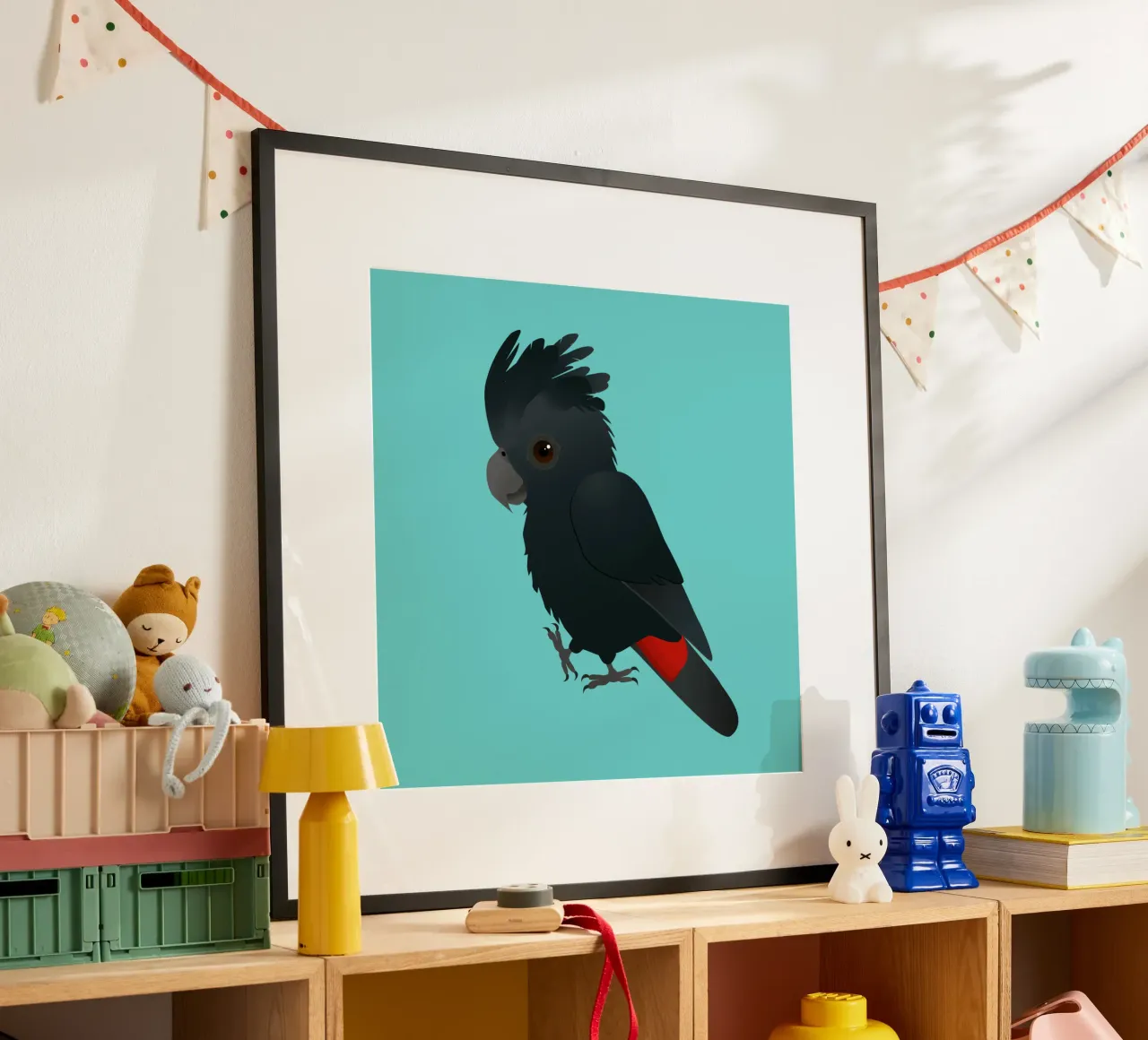 Illustrazione di un simpatico cacatua nero dalla coda rossa carta hahnemühle da BwiseLizzy