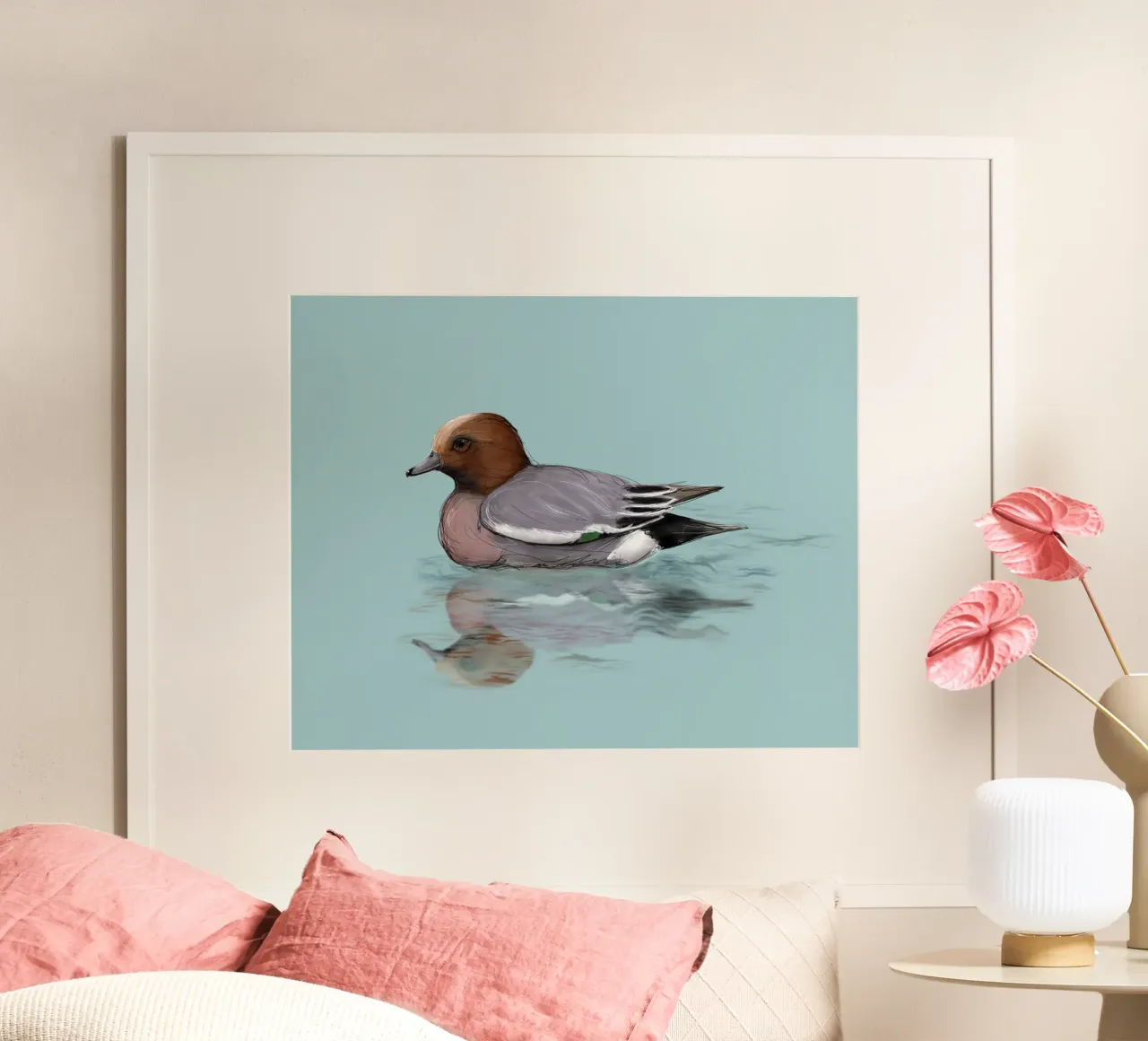 Disegno di un fischione che nuota poster con telaio in legno da BwiseLizzy