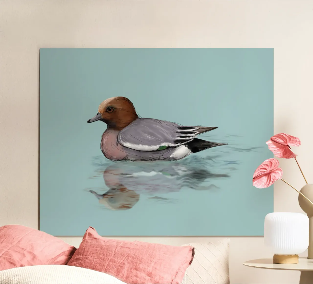 Disegno di un fischione che nuota poster con telaio in legno da BwiseLizzy