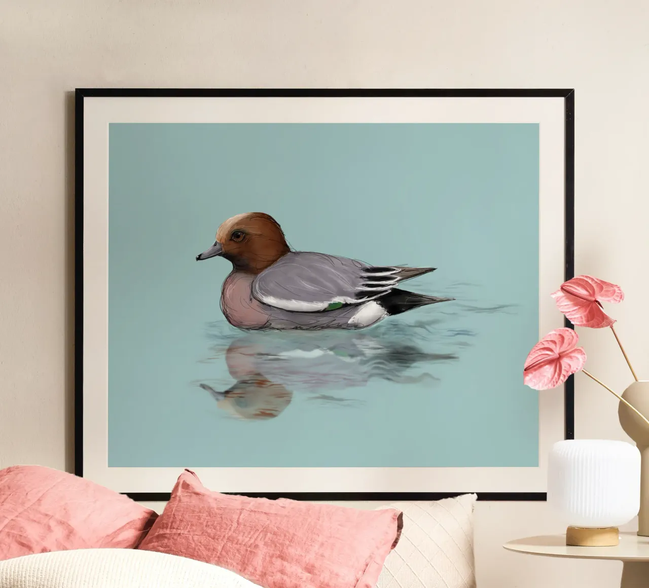 Disegno di un fischione che nuota poster con telaio in legno da BwiseLizzy