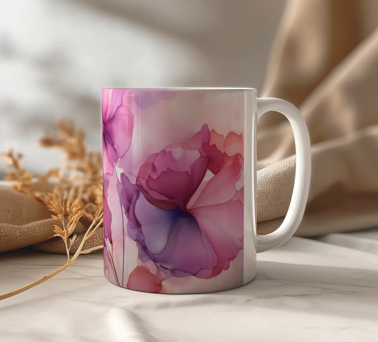 Fiori d'inchiostro sognanti rosa fucsia tazza in ceramica da Andrea Haase Floral Passion