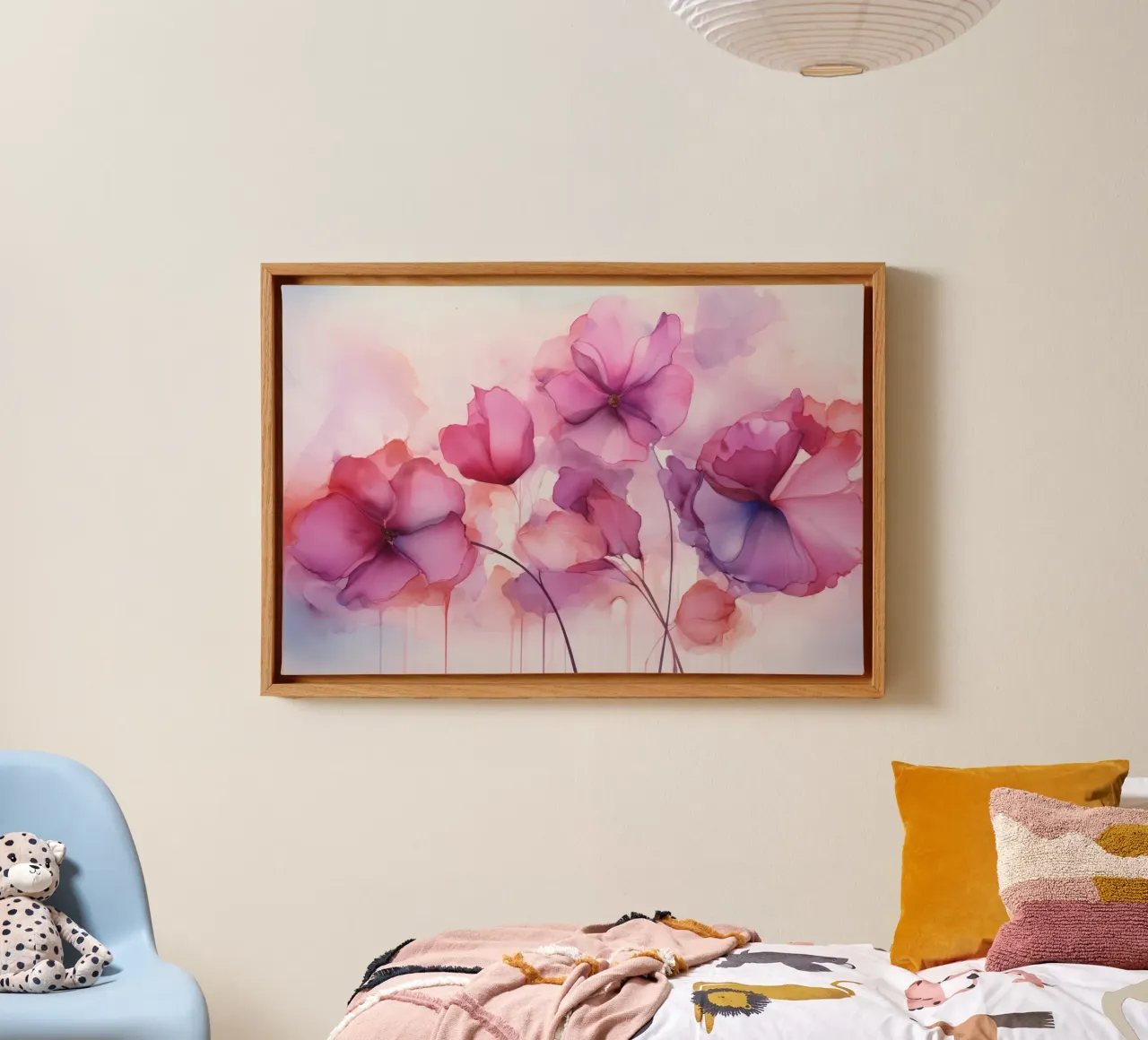 Dromerige Inkt Bloemen Fuchsia Roze canvas met Baklijst van Andrea Haase Floral Passion