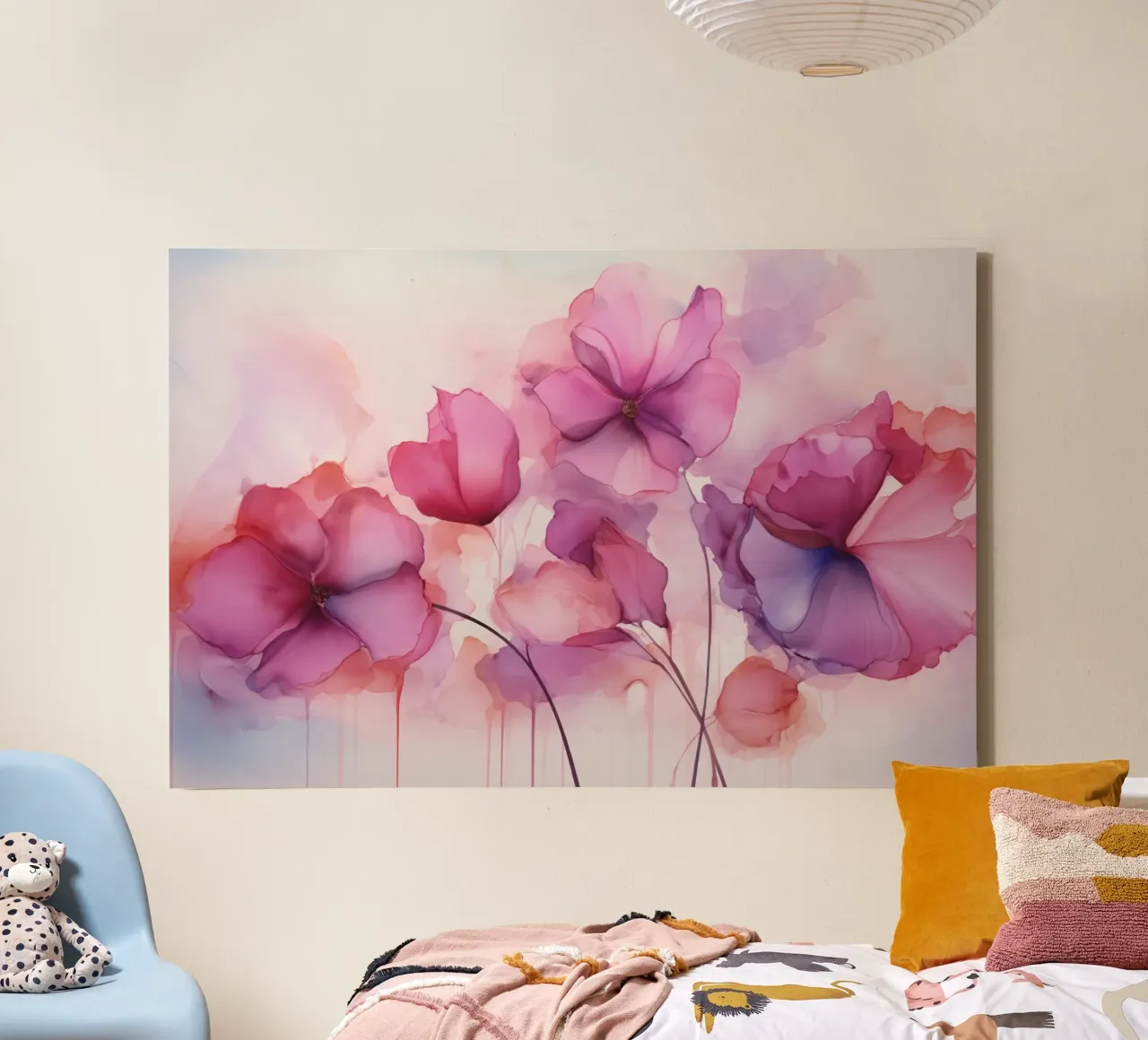 Dromerige Inkt Bloemen Fuchsia Roze canvas met Baklijst van Andrea Haase Floral Passion