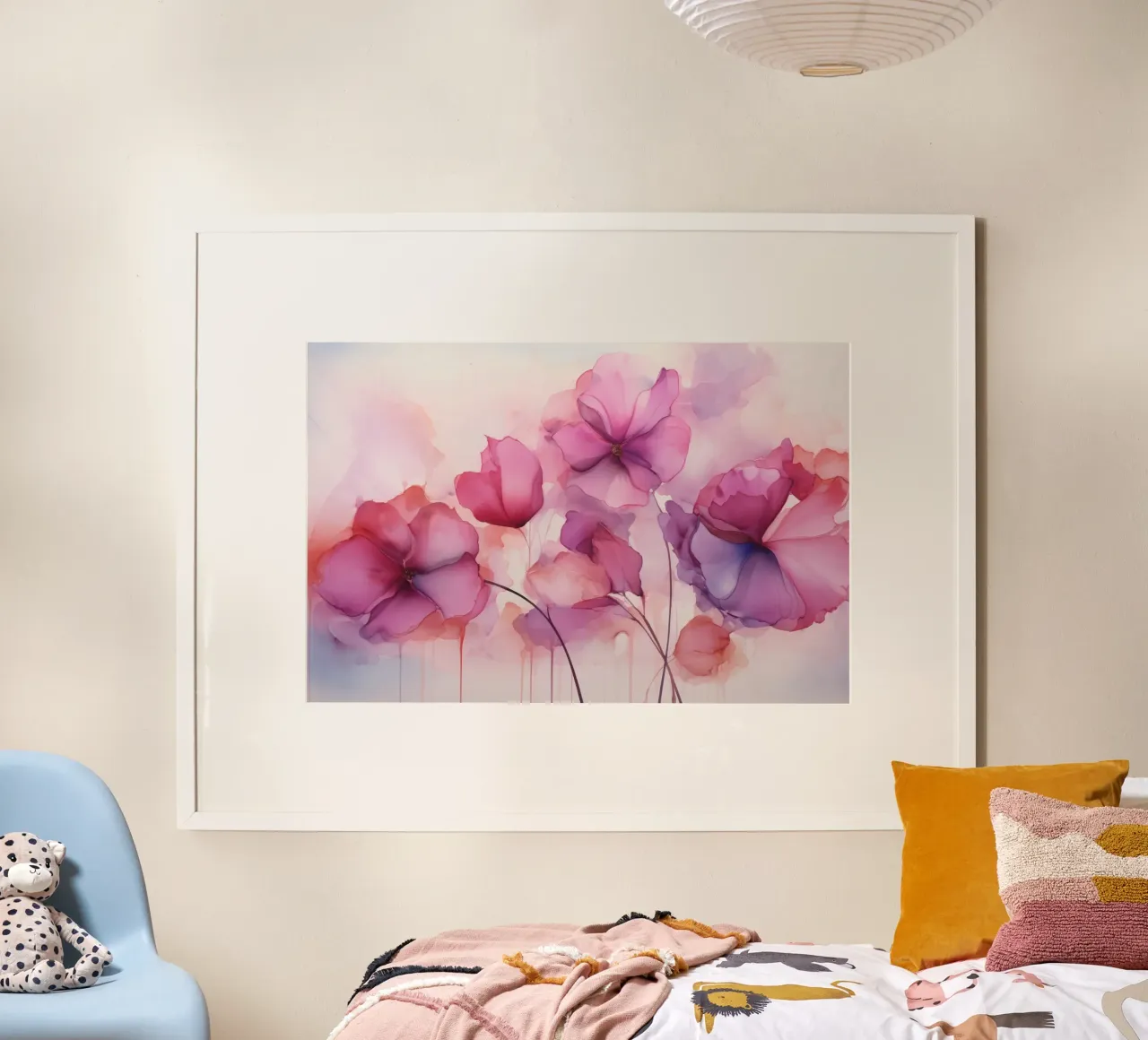 Fiori d'inchiostro sognanti rosa fucsia poster con telaio in legno da Andrea Haase Floral Passion