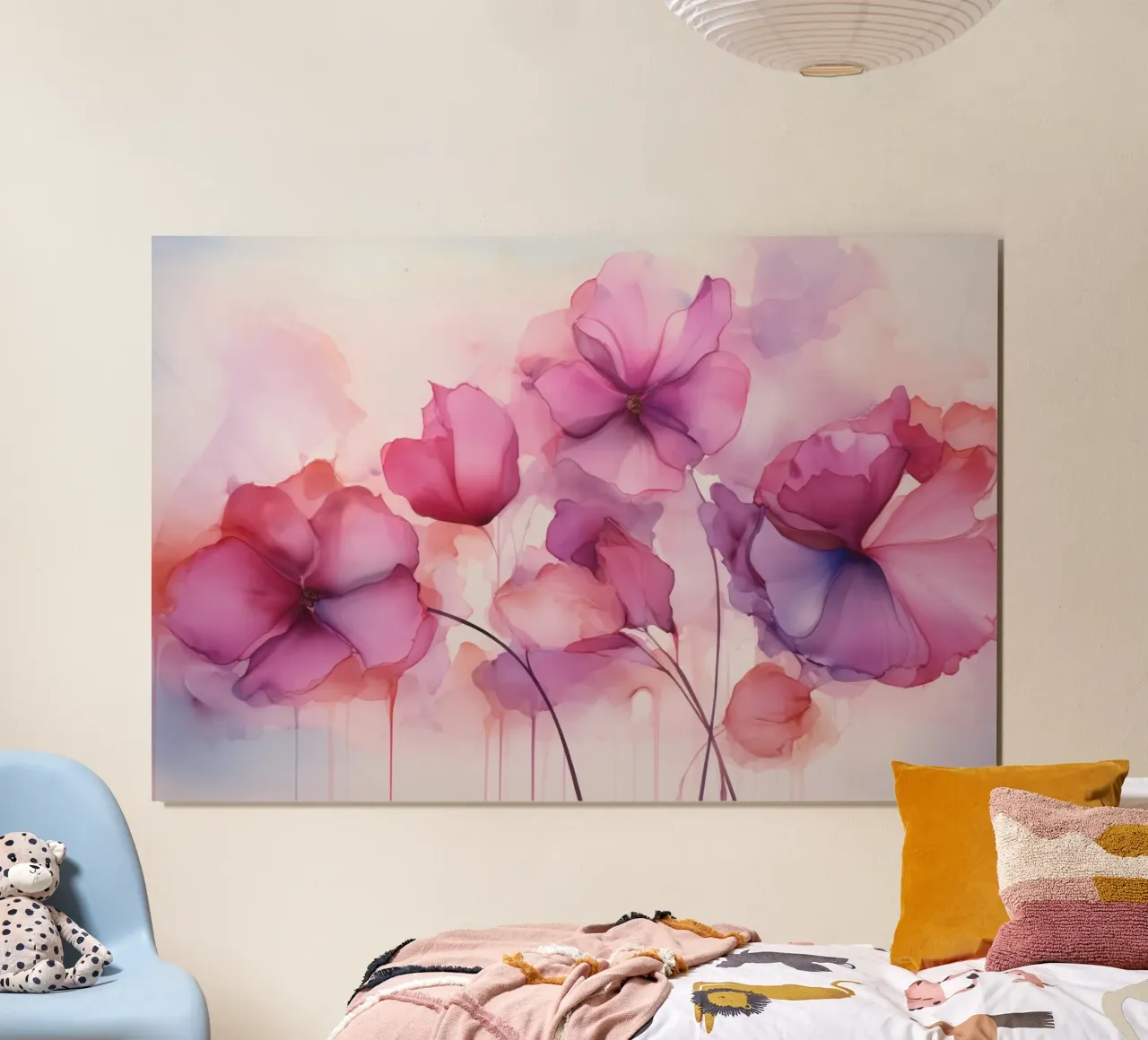 Fiori d'inchiostro sognanti rosa fucsia poster con telaio in legno da Andrea Haase Floral Passion
