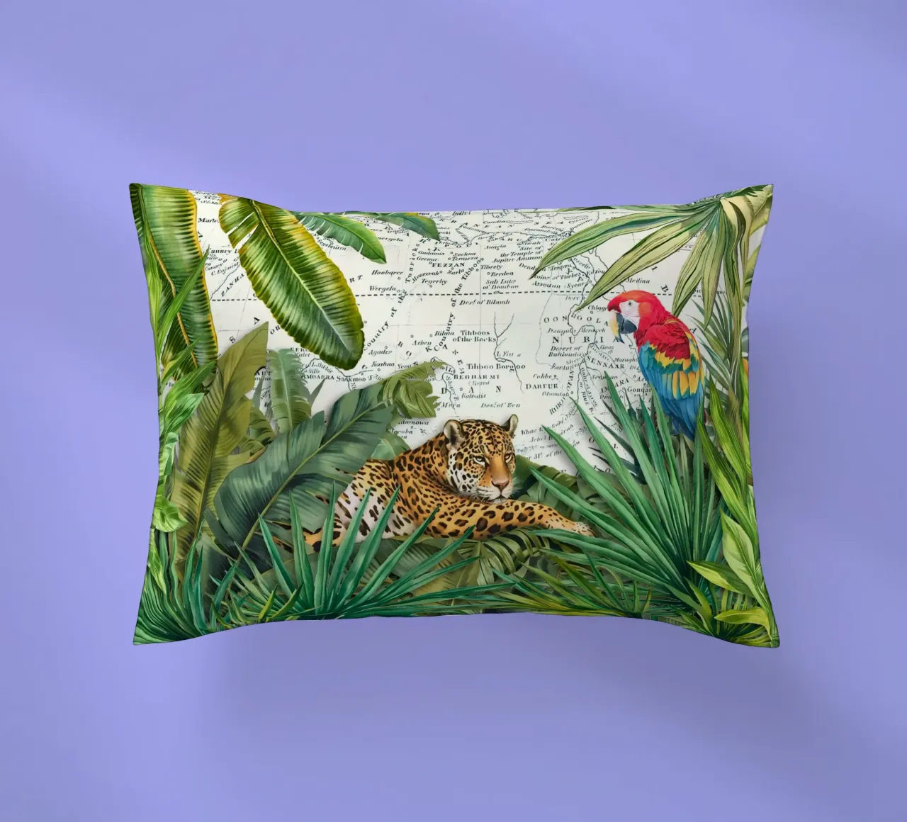 Viaggio tropicale di ghepardi e uccelli cuscino da Andrea Haase Vintage World