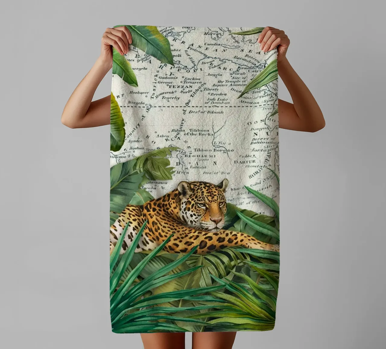 Cheetah And Birds Tropical Journey towel by Andrea Haase Vintage World