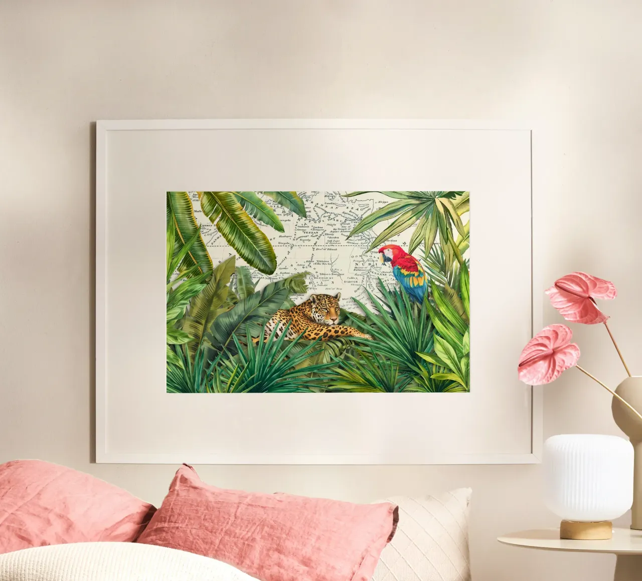 Viaggio tropicale di ghepardi e uccelli poster da Andrea Haase Vintage World