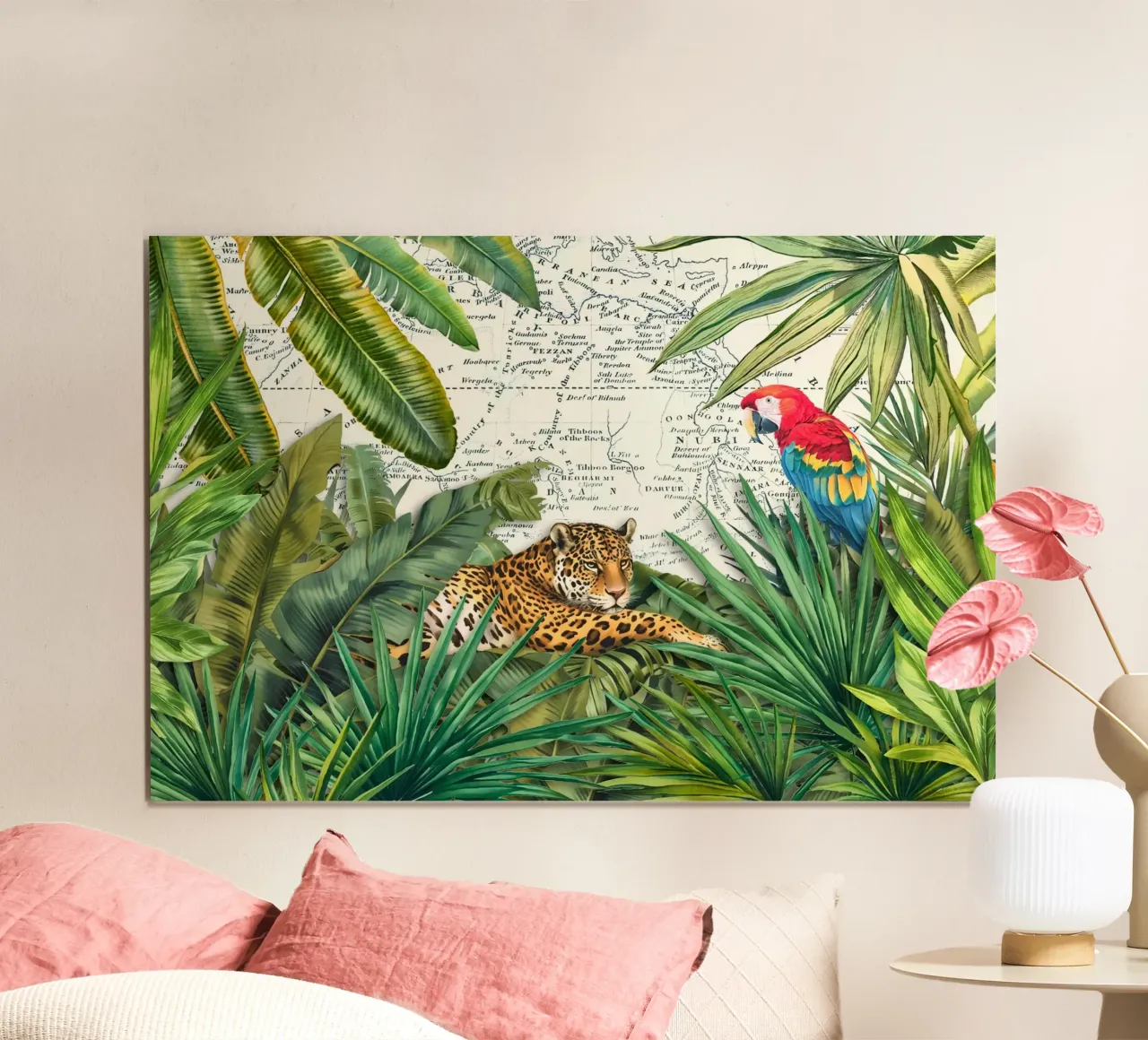 Viaggio tropicale di ghepardi e uccelli poster da Andrea Haase Vintage World