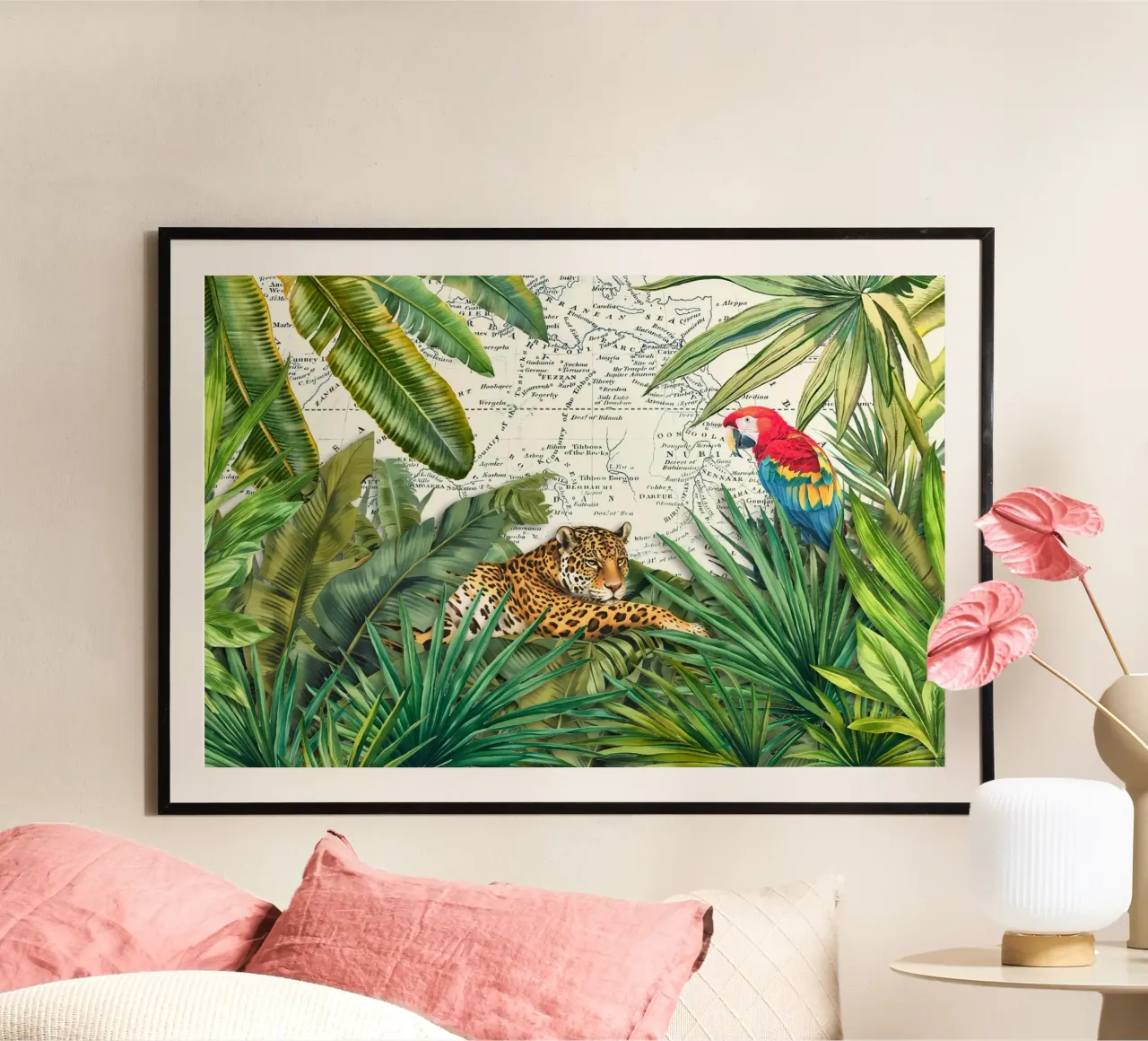 Viaggio tropicale di ghepardi e uccelli poster da Andrea Haase Vintage World