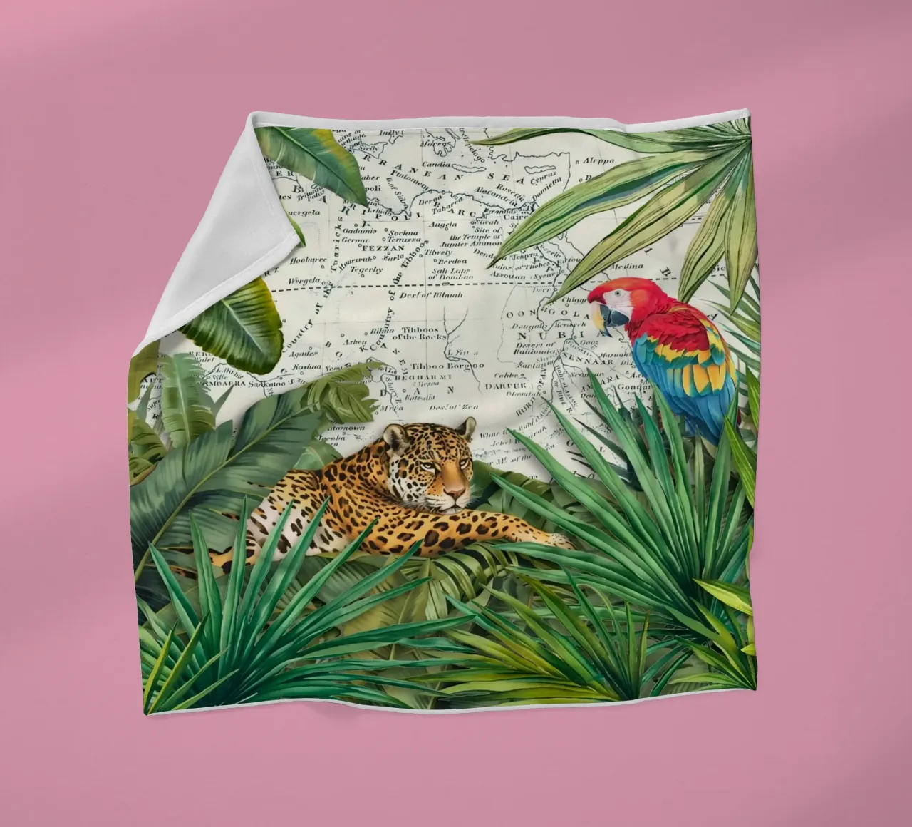 Cheetah And Birds Tropical Journey fleece blanket by Andrea Haase Vintage World