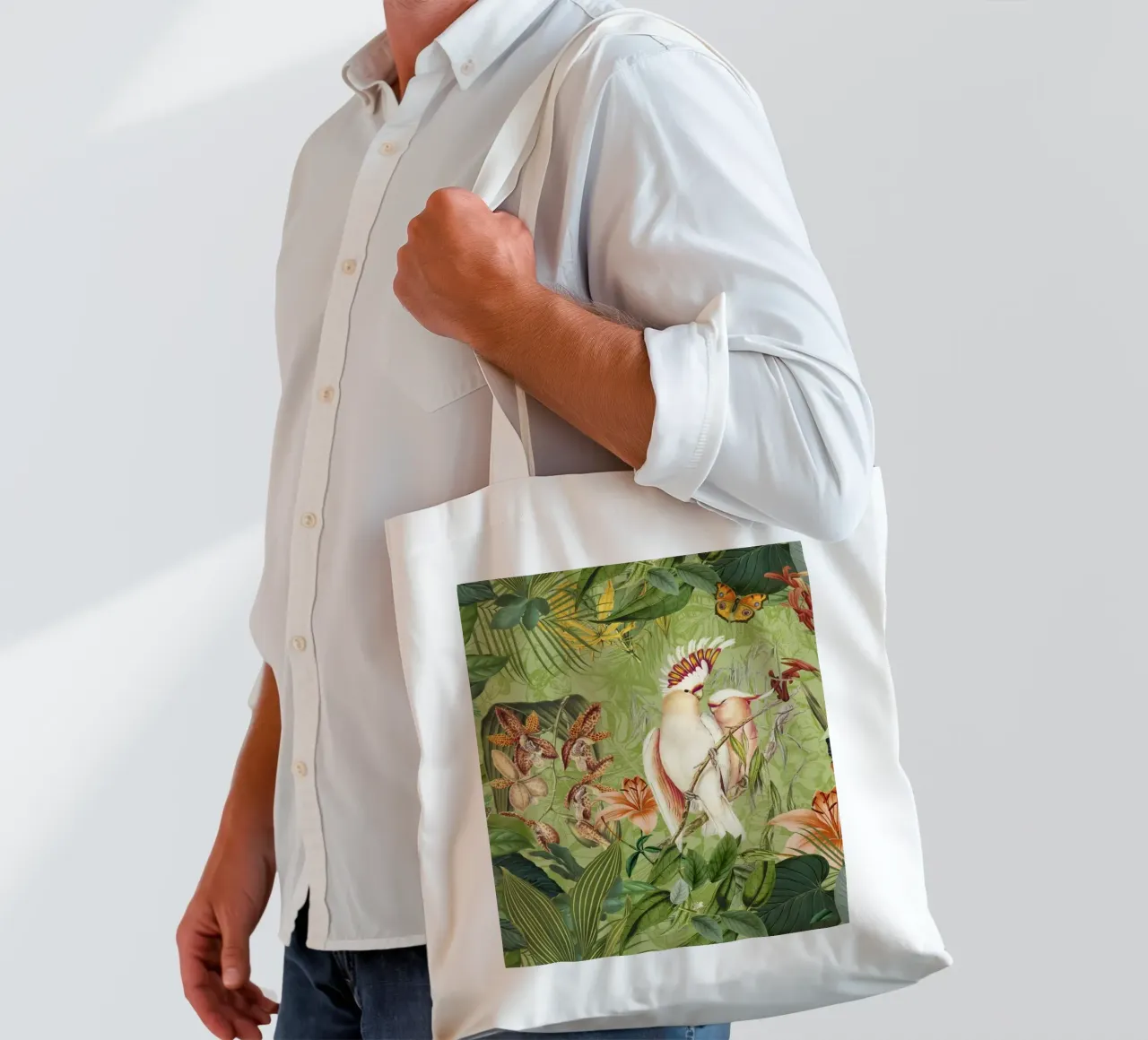 Cacatua Paradiso delle isole tropicali borsa in juta da Andrea Haase Vintage World