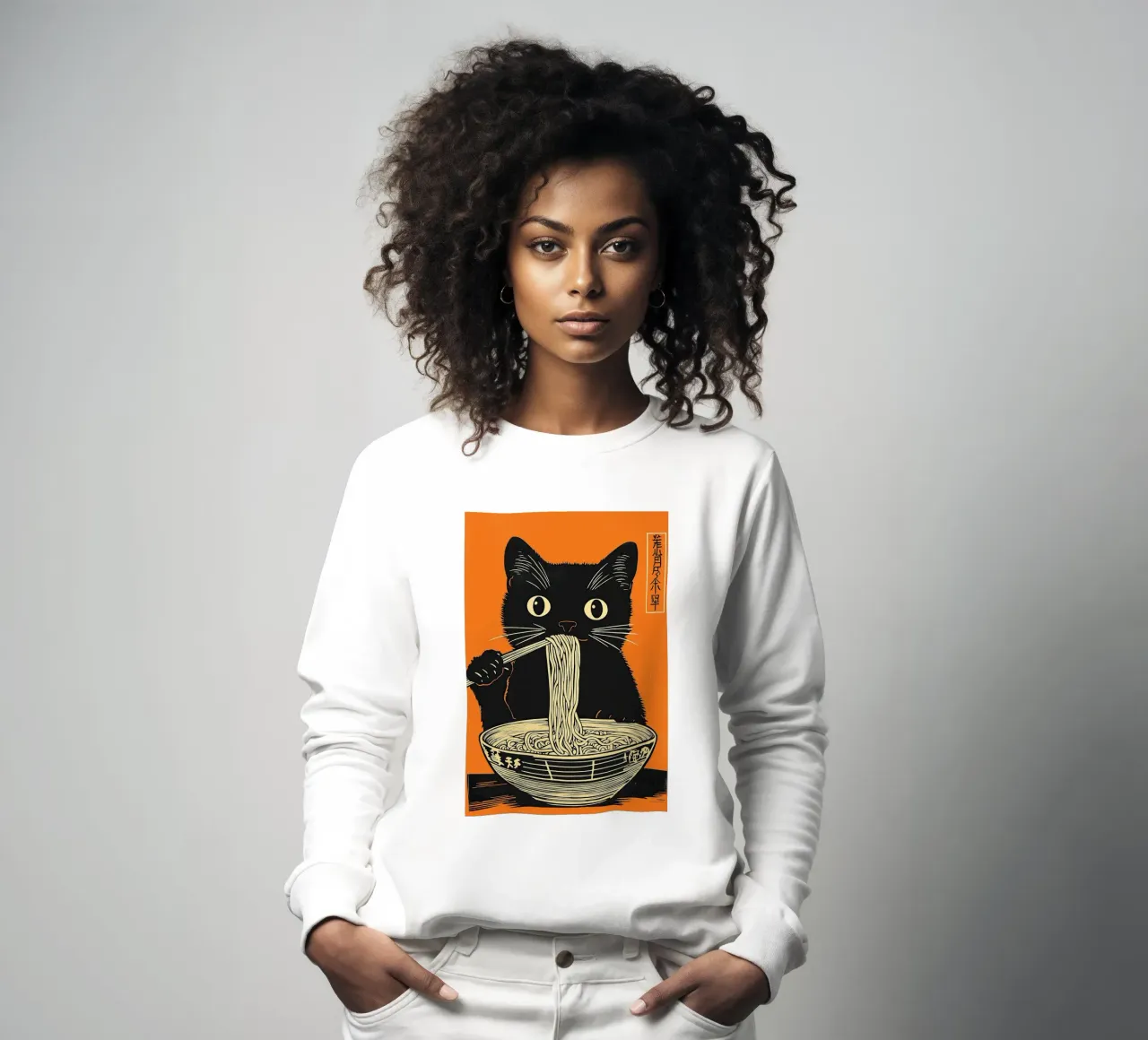 Gatto giapponese nero che si gode i noodles al ramen felpa da Autofocus