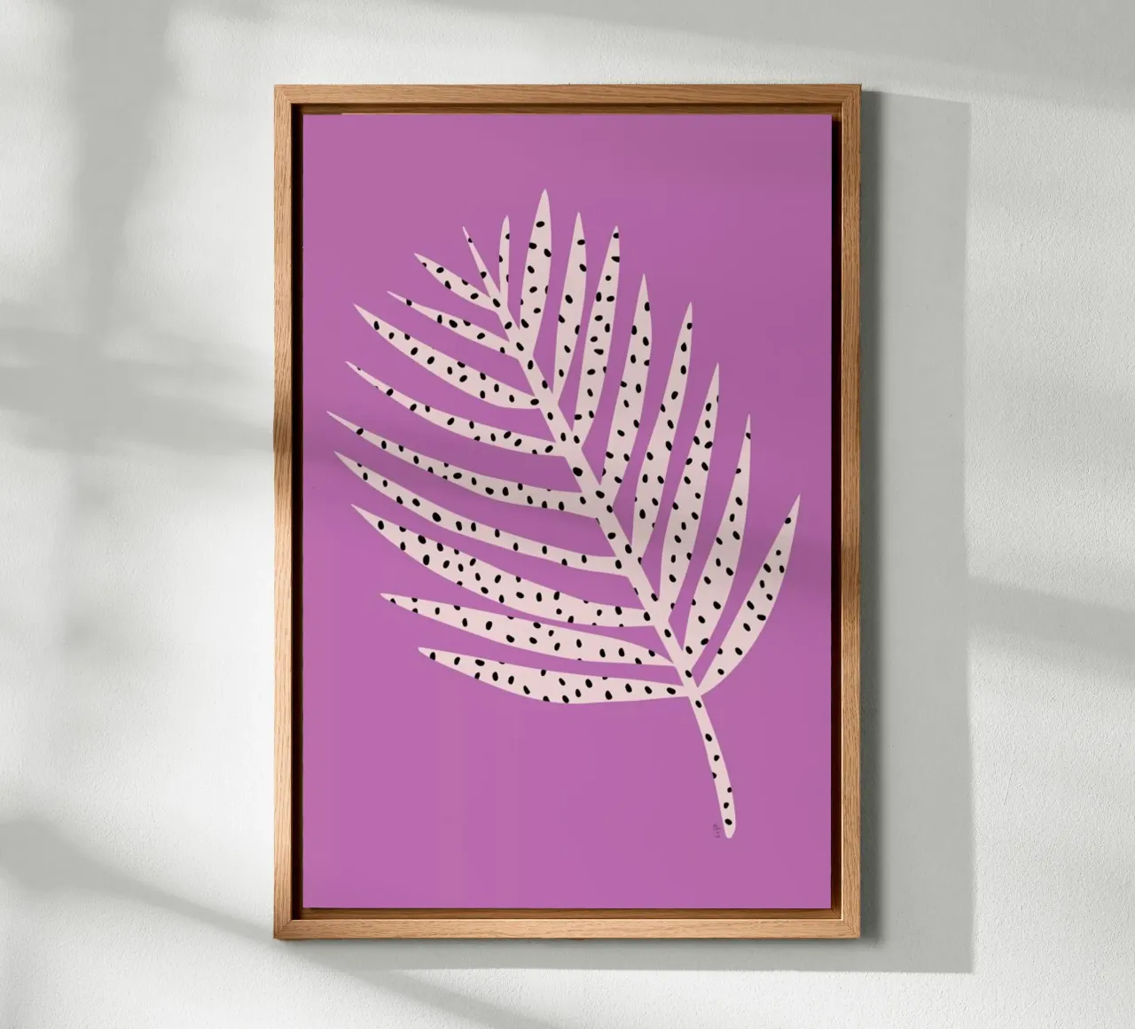 Palm Dot Leaf in Purple tela con Cornice a cassetta da Linda Gobeta