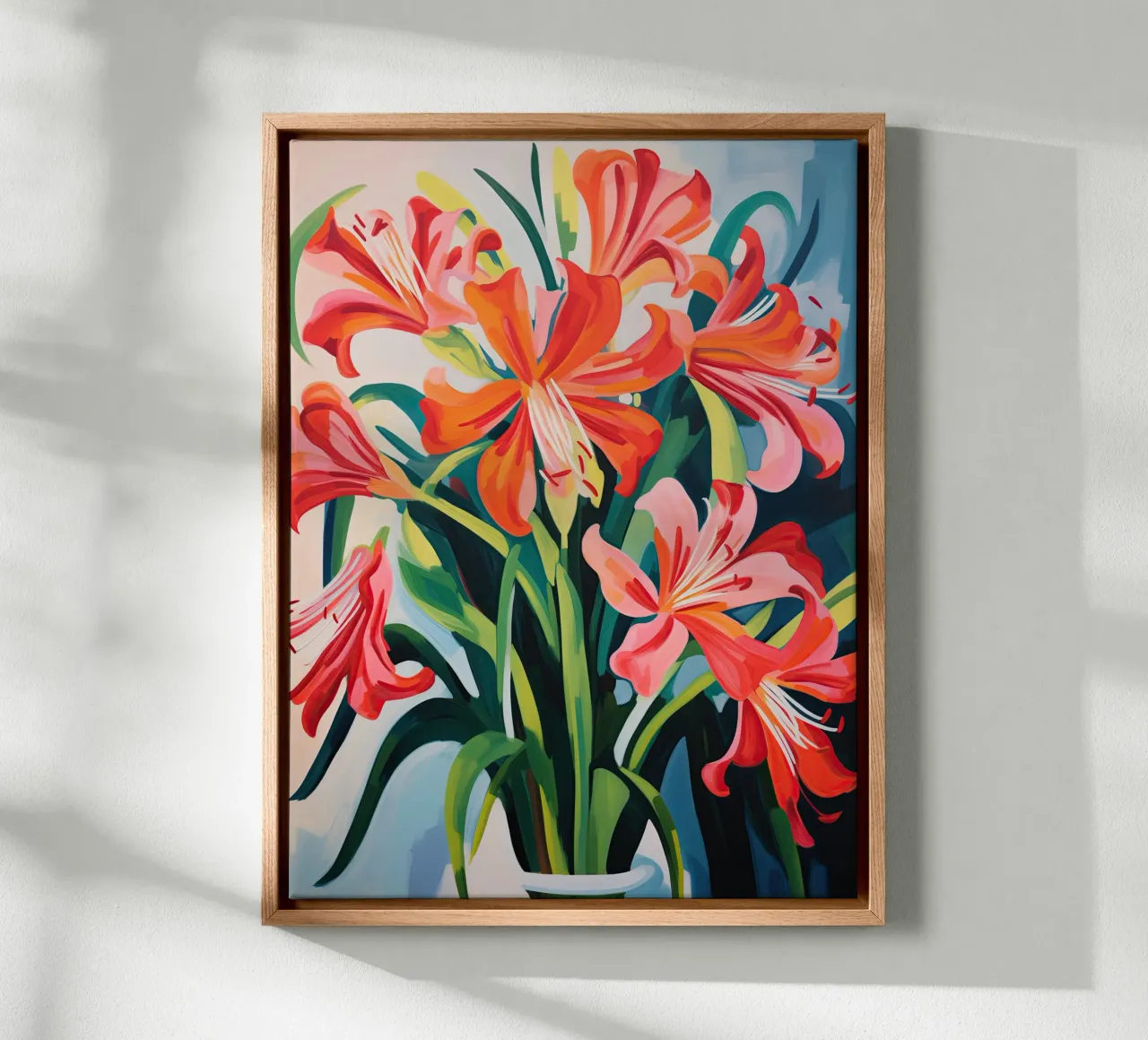 Fire lilies at the window | Still life painting with lots of light canvas by Autofocus