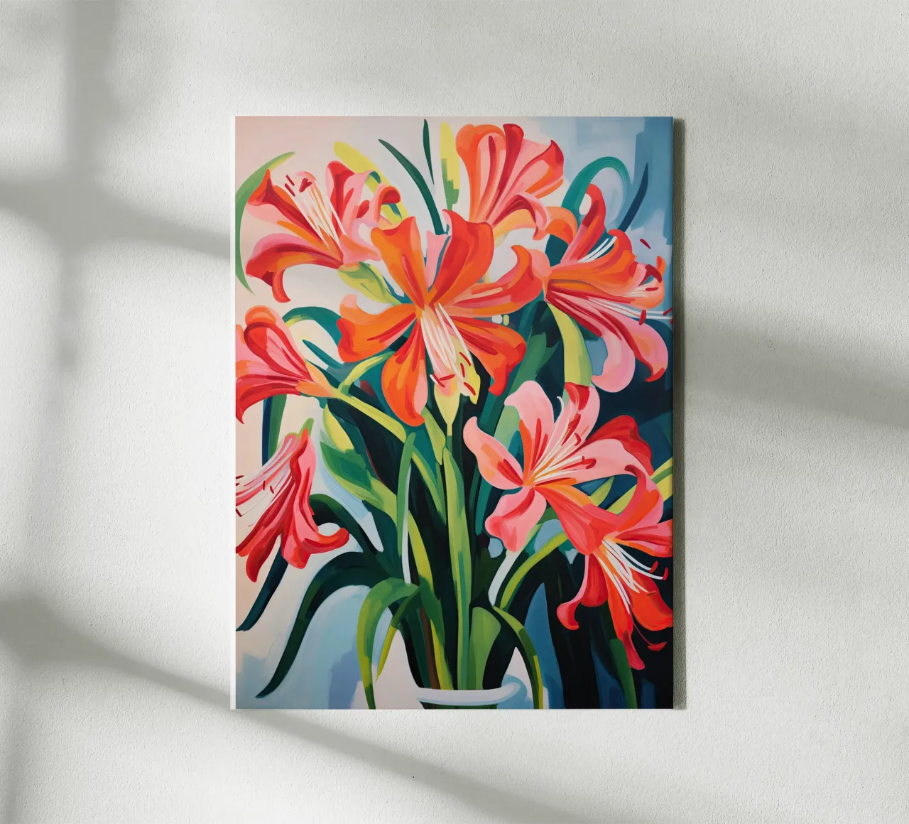 Fire lilies at the window | Still life painting with lots of light canvas by Autofocus