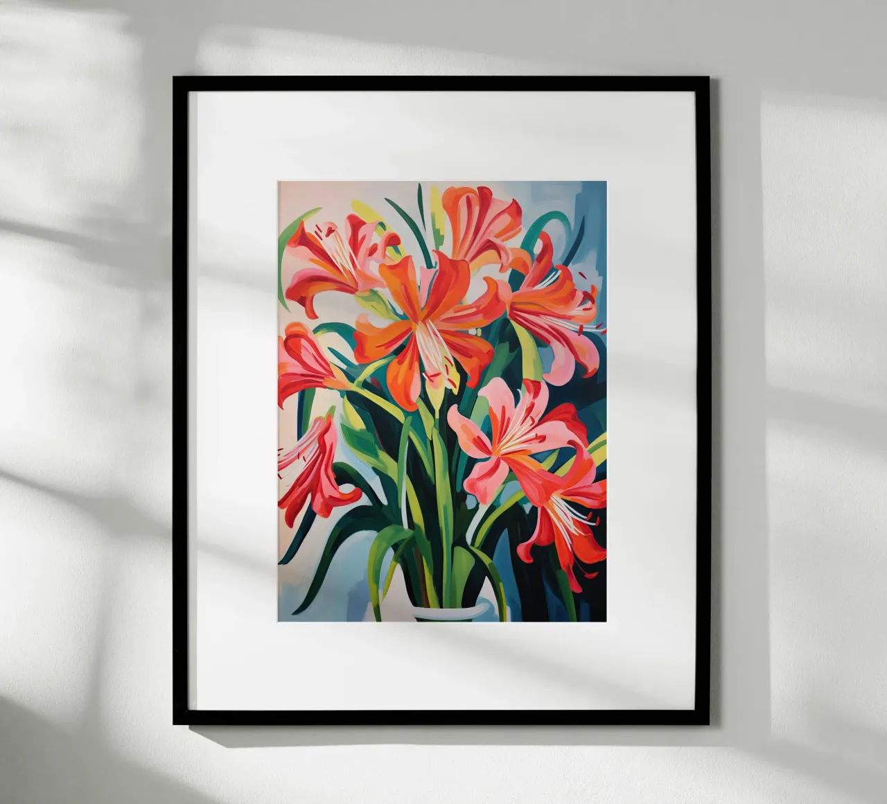 Lis de feu à la fenêtre | Peinture de nature morte avec beaucoup de lumière hahnemühle de Autofocus