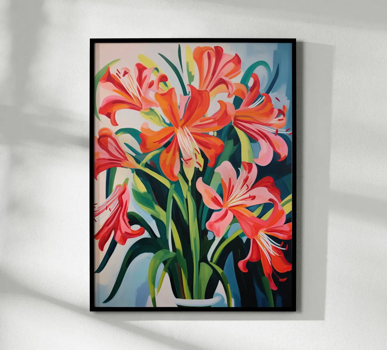 Lis de feu à la fenêtre | Peinture de nature morte avec beaucoup de lumière hahnemühle de Autofocus