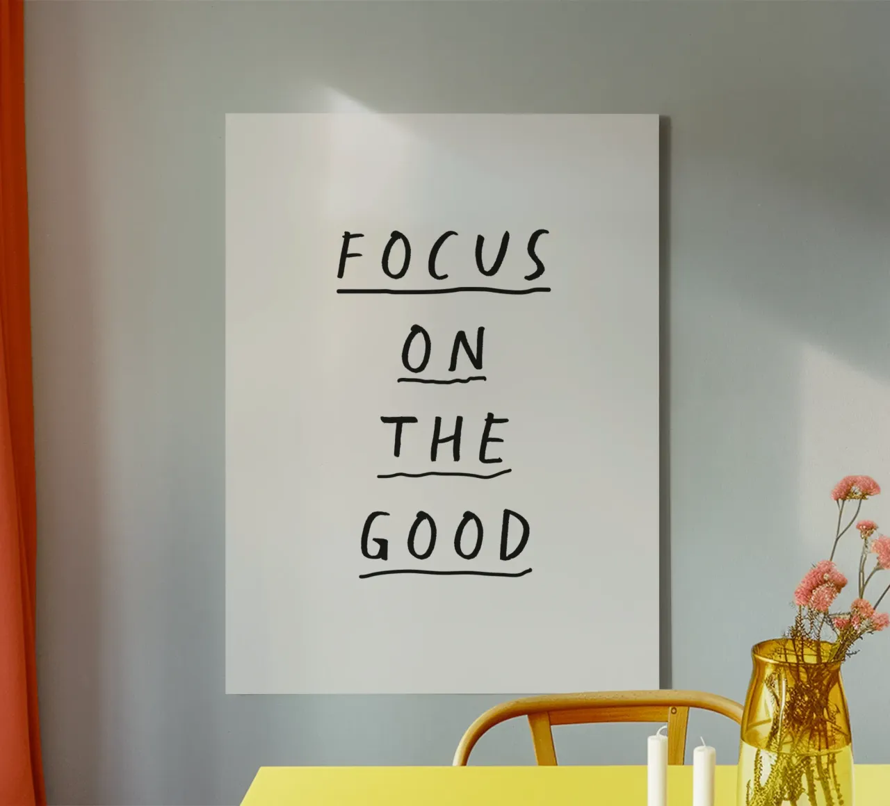 Focus on the Good Whimsical Hand Drawn Typography Design canvas with Floater frame by THE MOTIVATED TYPE