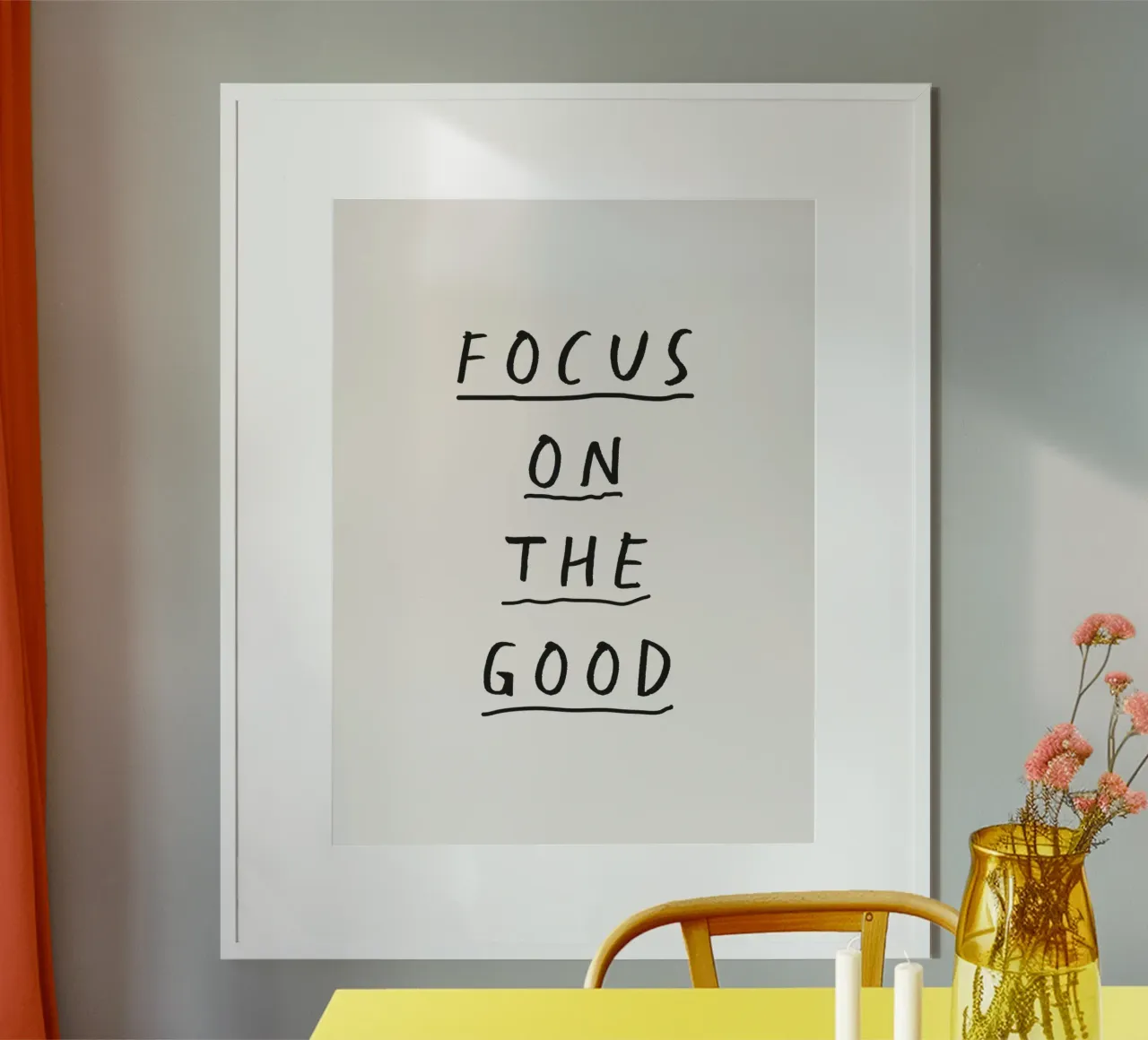 Focus sul bene Design tipografico estroso disegnato a mano poster con telaio in alluminio da THE MOTIVATED TYPE