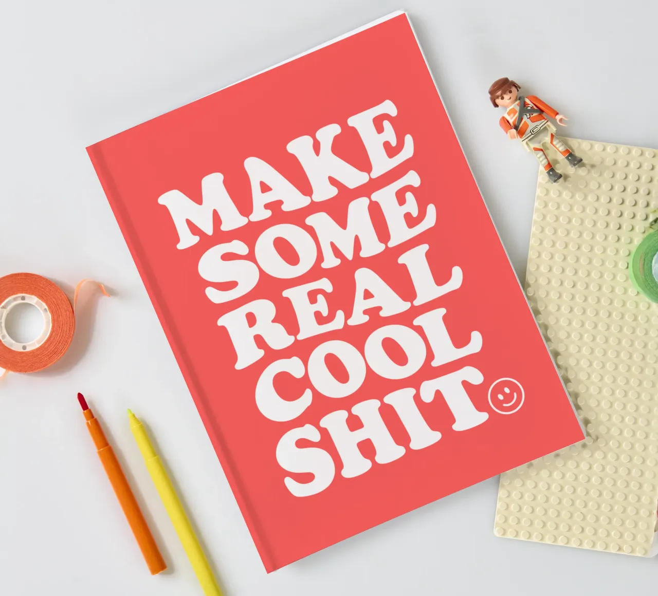 Make Some Real Cool Shit Bold Retro Typography Design in Red notebook by THE MOTIVATED TYPE