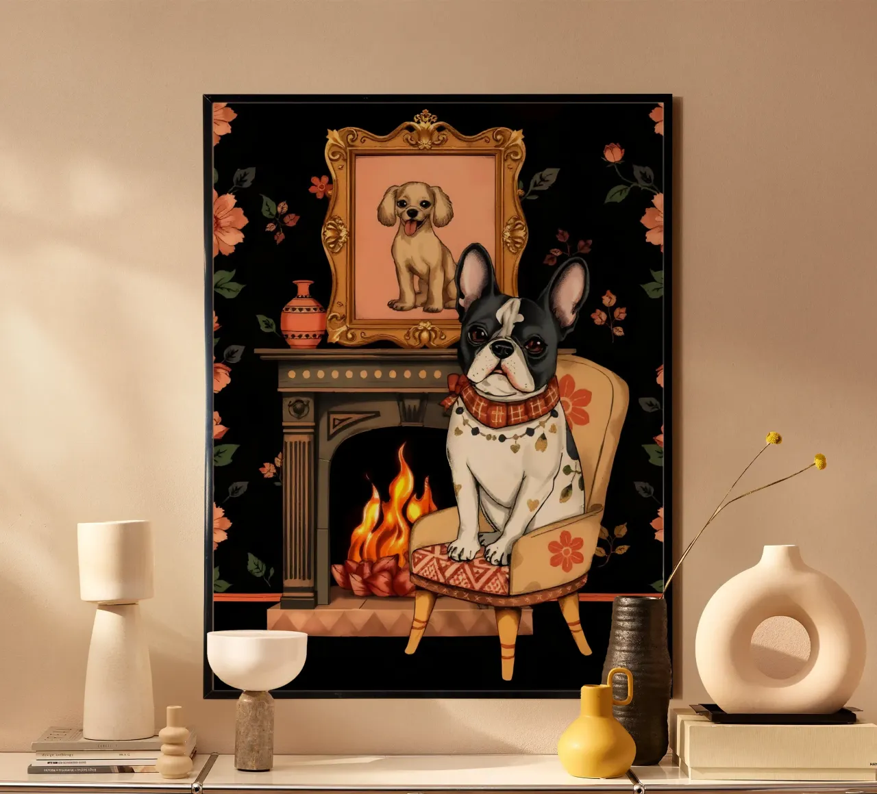 Bulldog francese su sedia poster da COLLEEN CRAFTS
