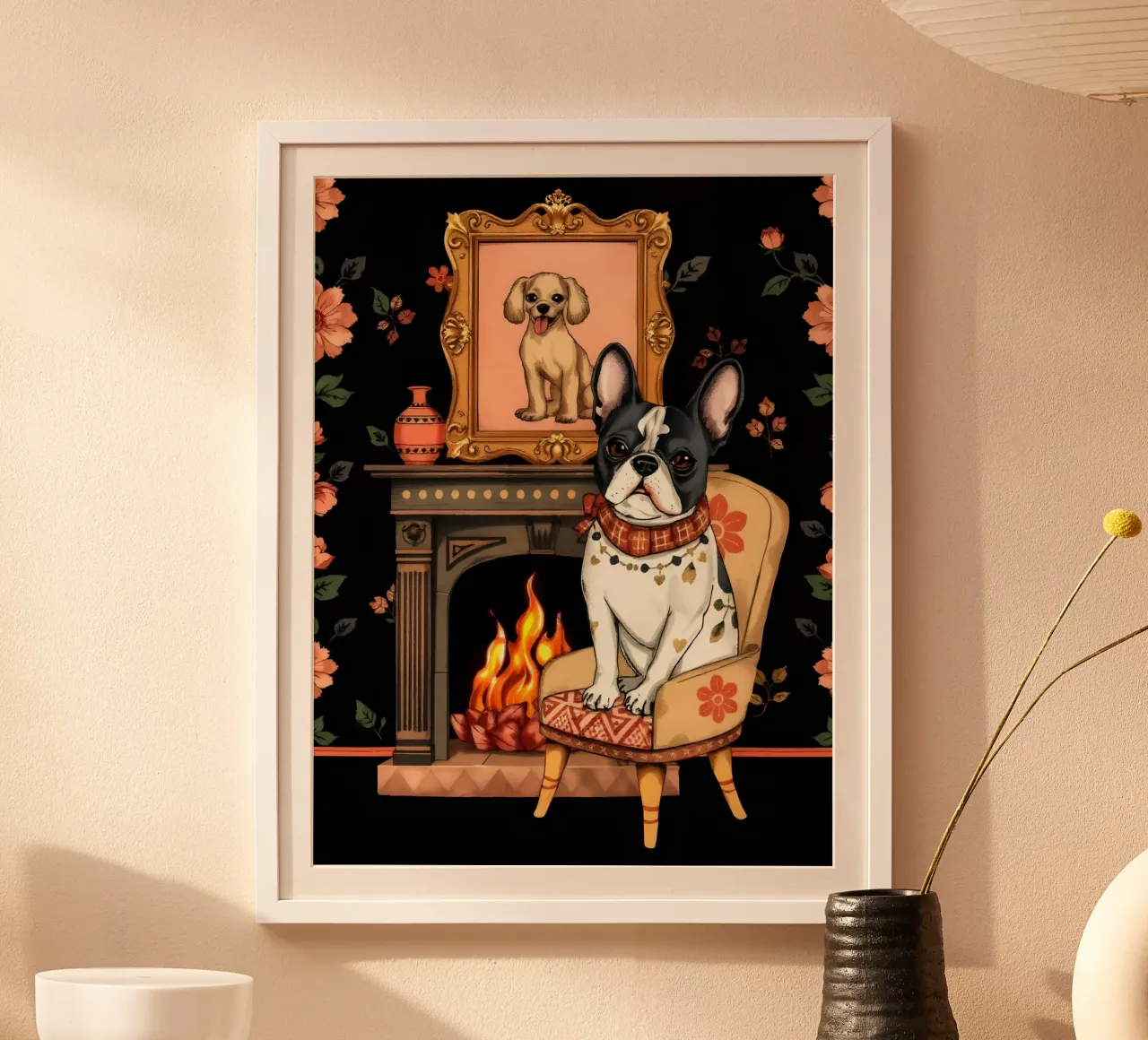Bulldog francese su sedia poster da COLLEEN CRAFTS