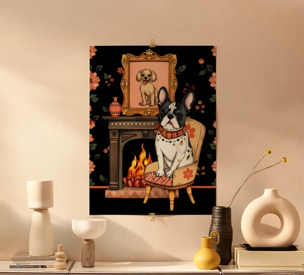 Bulldog francese su sedia poster da COLLEEN CRAFTS