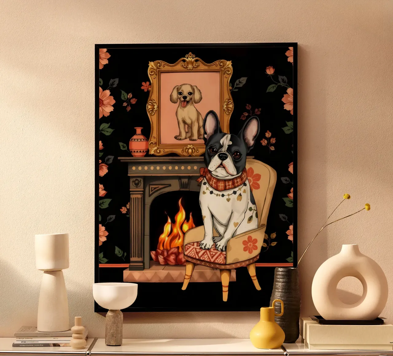 Bulldog francese su sedia poster da COLLEEN CRAFTS