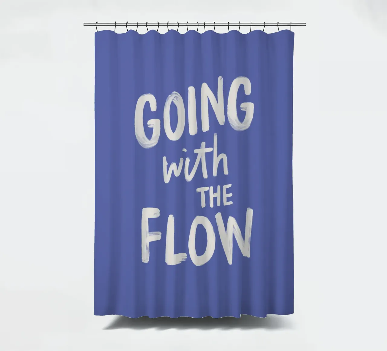 Going with the Flow, design tipografico dipinto a mano in blu tenda da doccia da THE MOTIVATED TYPE