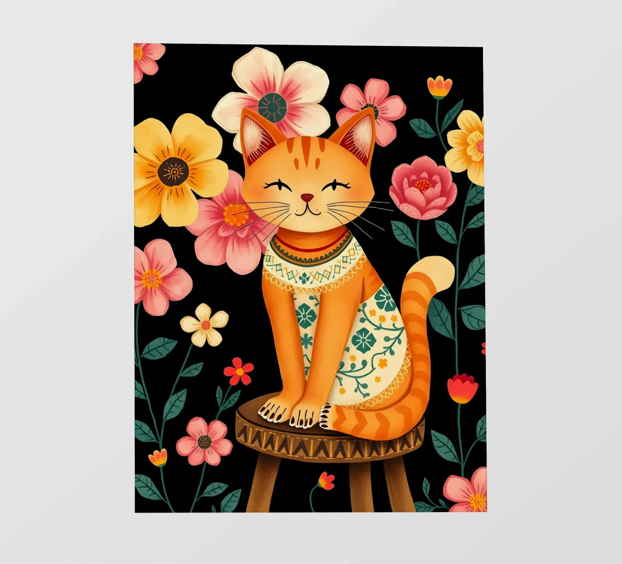 Gatto su una sedia nel giardino floreale telo in pvc da COLLEEN CRAFTS