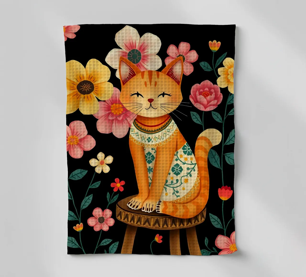 Gatto su una sedia nel giardino floreale canovaccio da cucina da COLLEEN CRAFTS